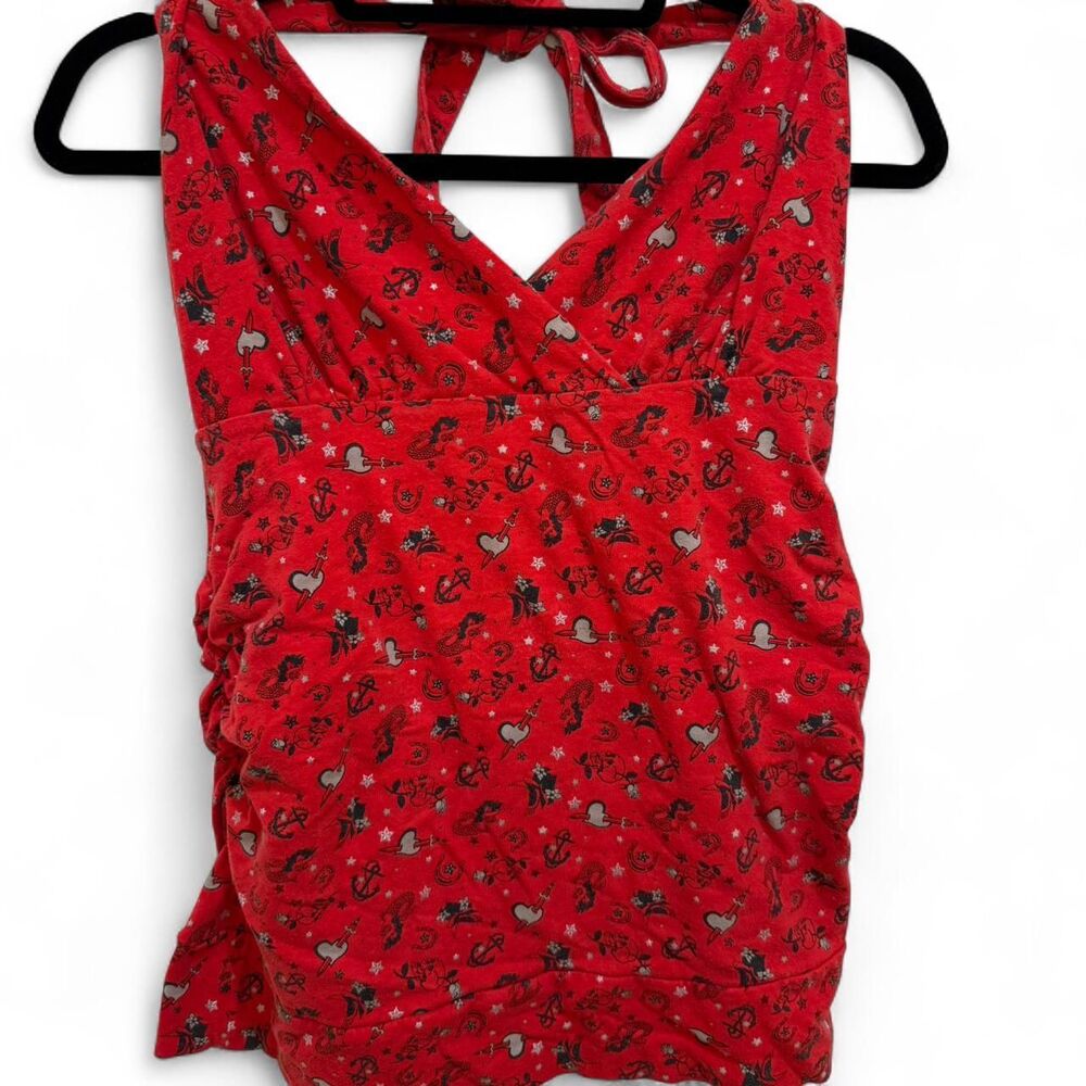 Torrid Women's Vintage Y2K Red & Black Tattoo Style Summer Halter Top